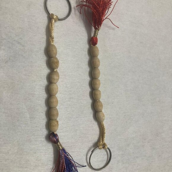 Lot of 2 Short Wooden Beaded Keyring Handmade Tan Beaded Keychain New keyholder - Picture 5 of 7